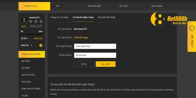 Nạp tiền vào tài khoản tại 888B để bắt đầu tham gia bắn cá